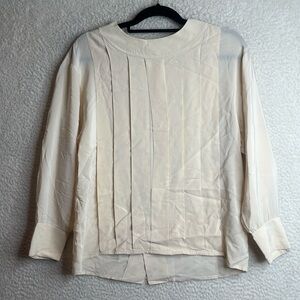 Vintage Dressing Room By Carlisle Womens Cream Pleated Button-Back Blouse Size L